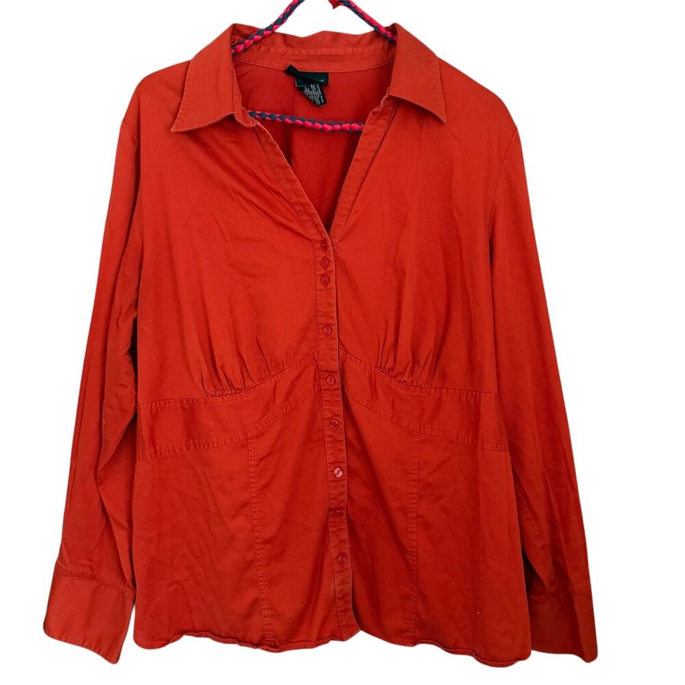 Lane Bryant Babydoll Top Plus Sz 18/20 Orange Cotton Button Up‎ LS Career Office